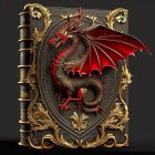 Intricately designed book with 3D dragon cover in red and green