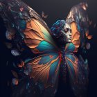 Stylized female figures with swirling hair and butterflies on dark background