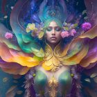 Colorful surreal illustration: Woman's face in cosmic dreamscape