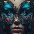 Colorful surreal portrait with butterfly wings and intricate patterns