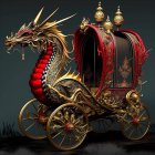 Dragon-themed fantasy carriage with gold details and domed roofs