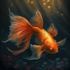 Two Goldfish Swimming Gracefully in Dimly Lit Water Environment