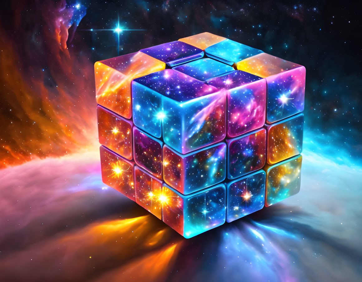 Cosmic Galaxy Pattern Rubik's Cube on Space Background