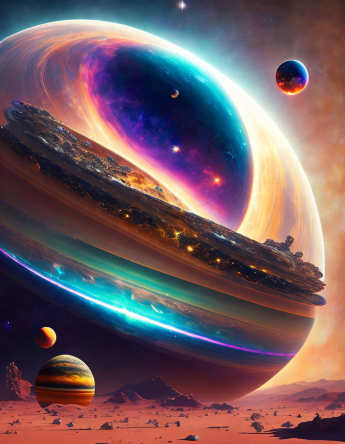 Large Striped Planet in Vibrant Space Scene