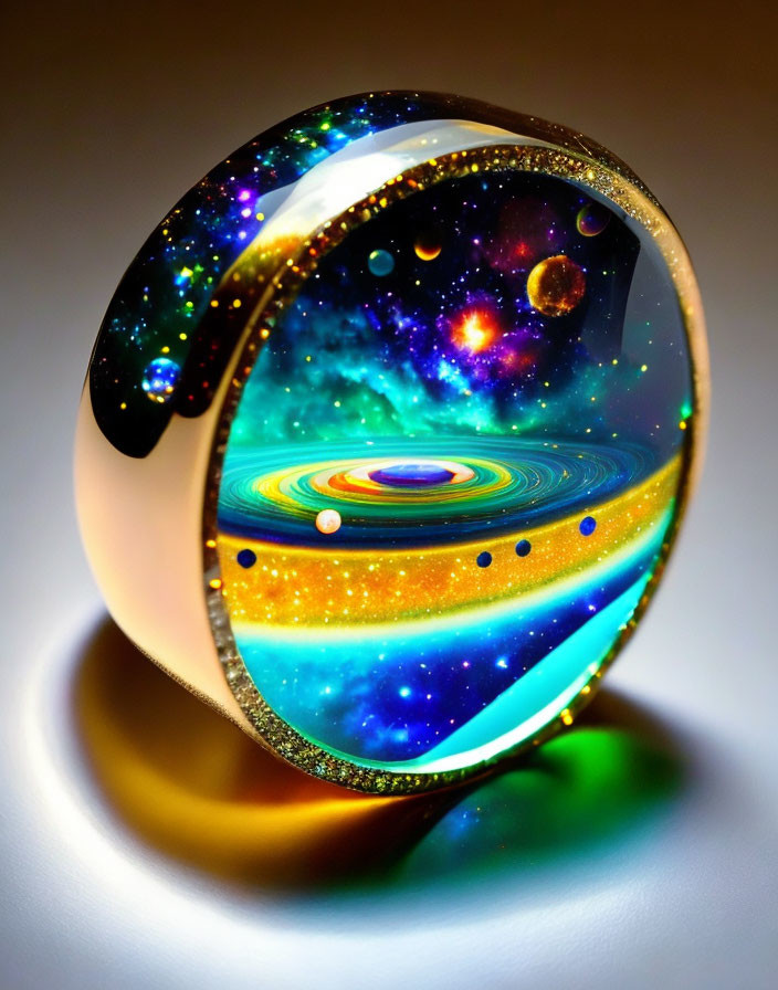 Colorful Cosmic Glass Paperweight with Swirling Galaxy