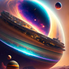 Large Striped Planet in Vibrant Space Scene