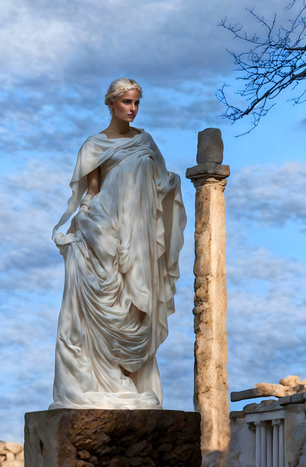 Blond woman from a marble statue of ancient Greece