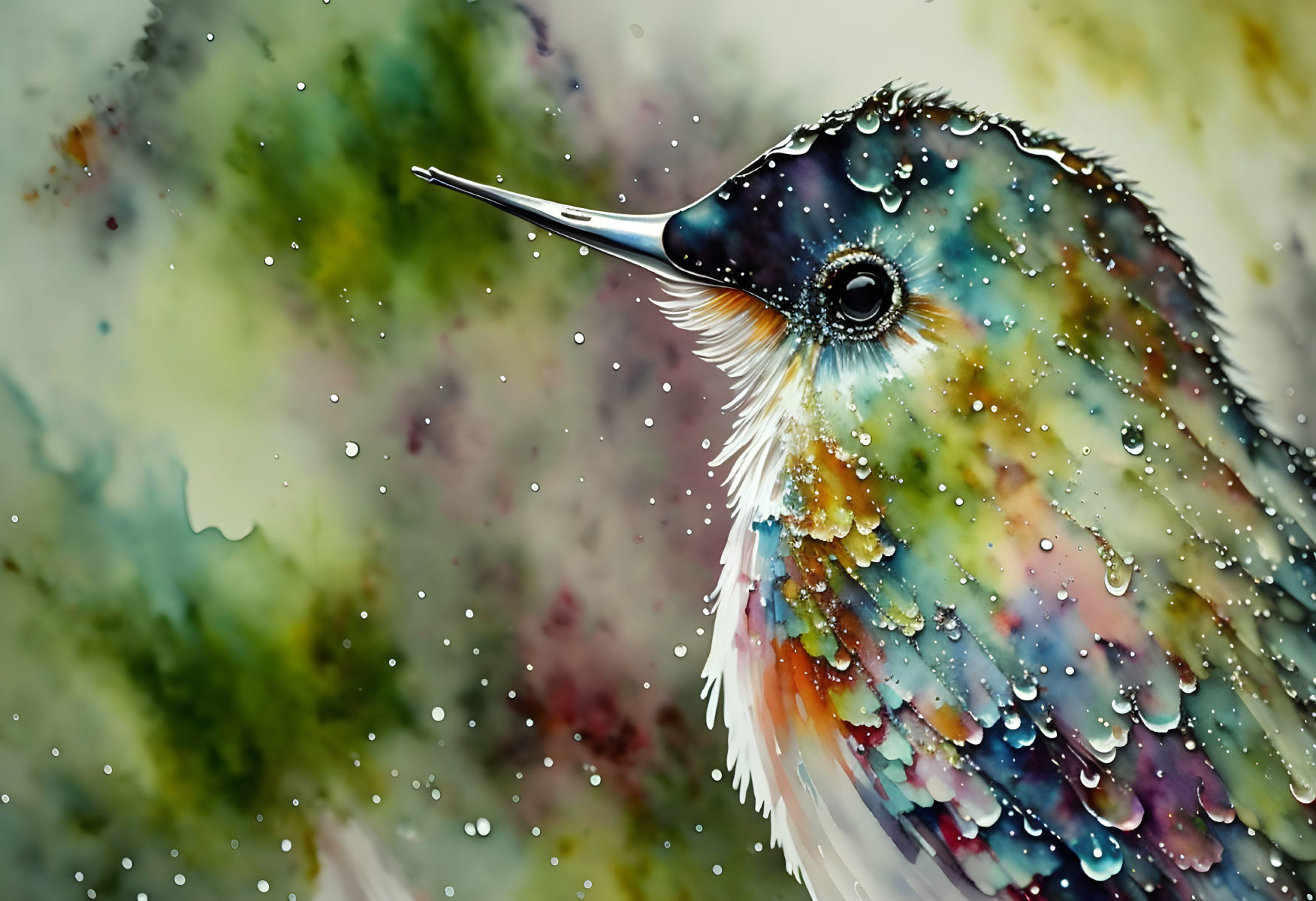 Detailed Watercolor Bird Illustration with Blended Background