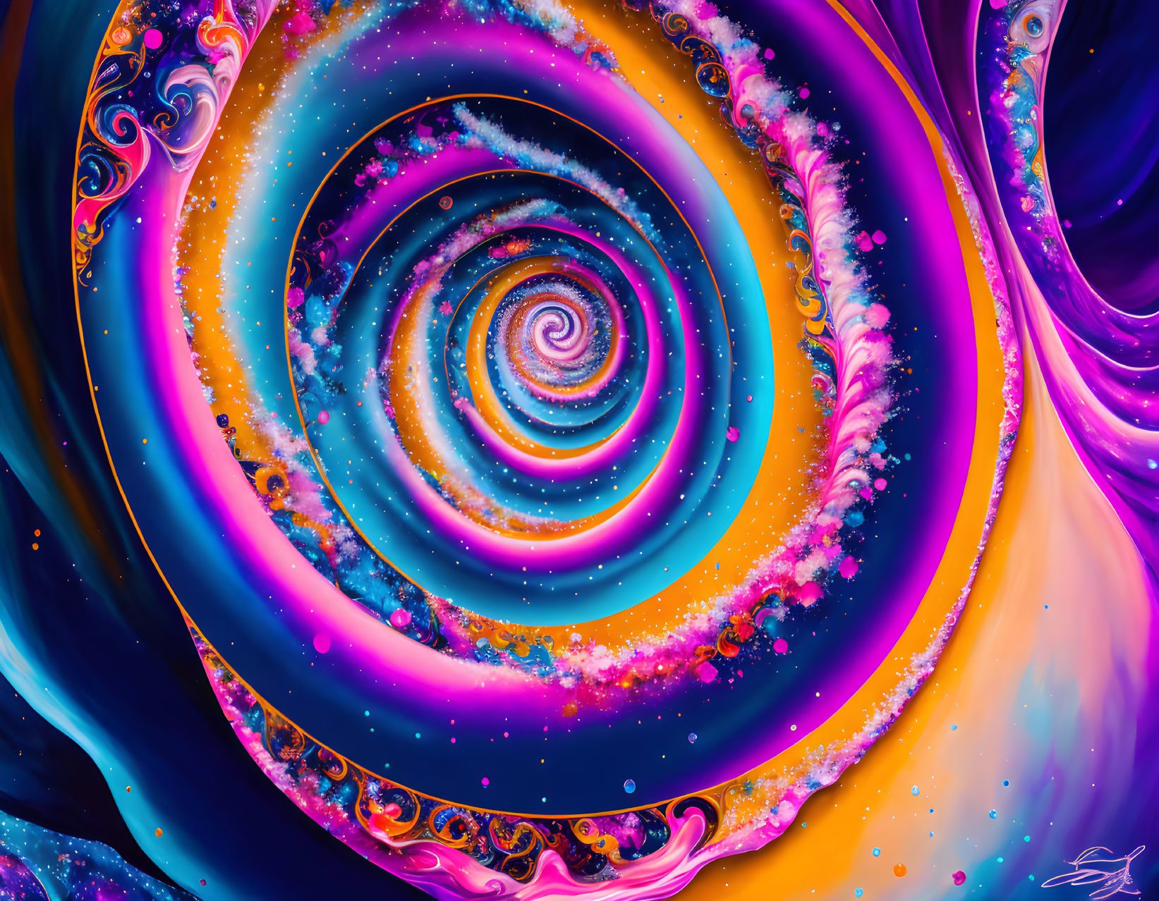 Colorful Swirling Galaxy Art with Fractal Patterns