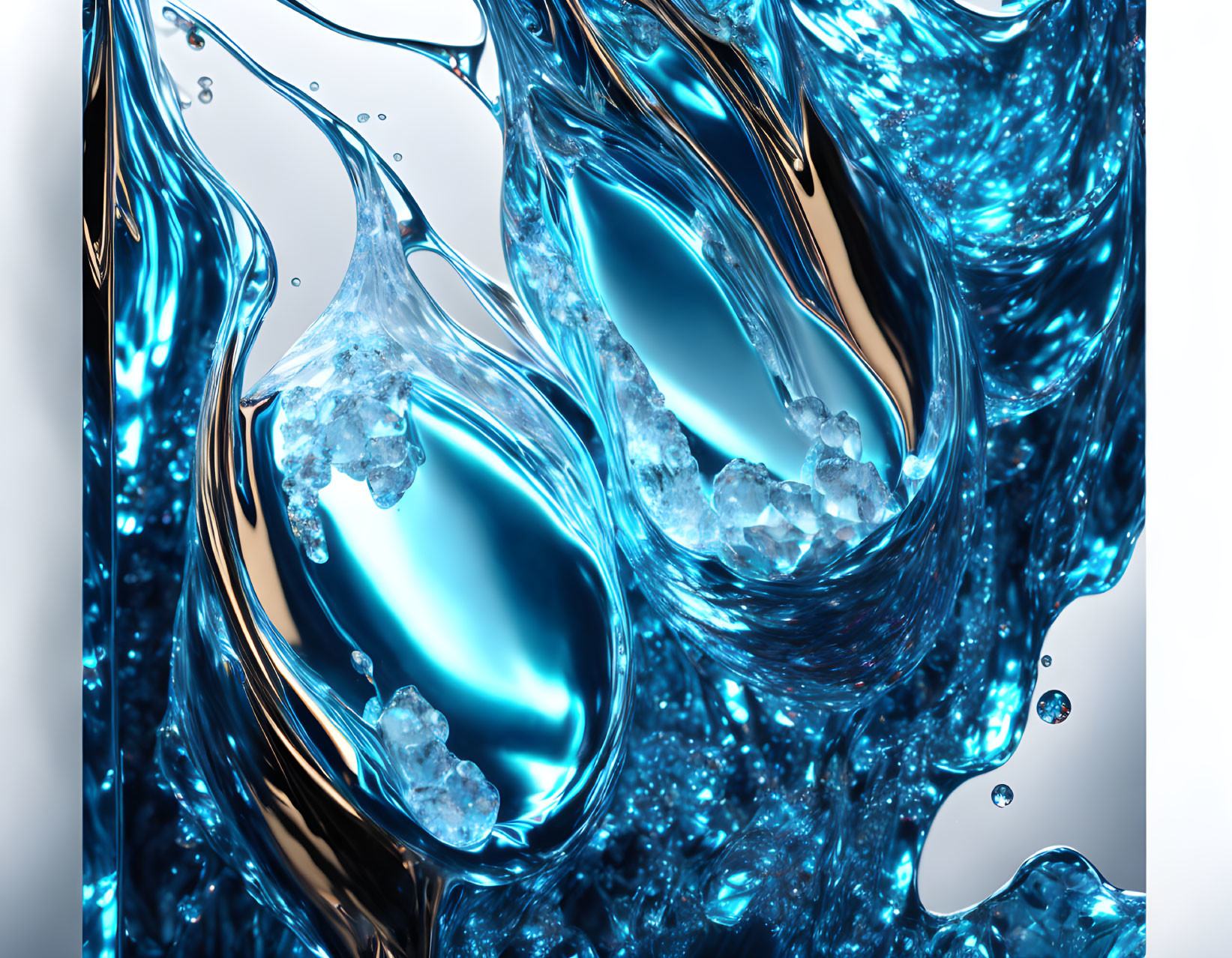 Dynamic Blue Liquid Art with Swirls and Bubble-like Structures