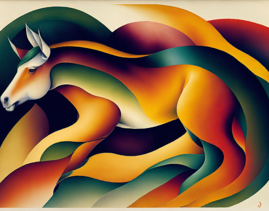 Abstract Colorful Horse Painting with Flowing Lines and Curves