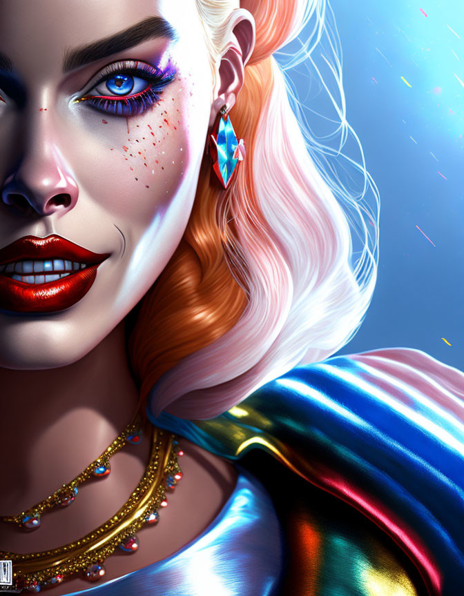 Colorful Makeup and Vibrant Attire in Digital Portrait