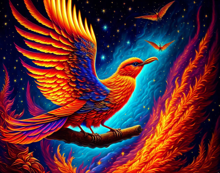 Colorful Phoenix Painting in Cosmic Setting