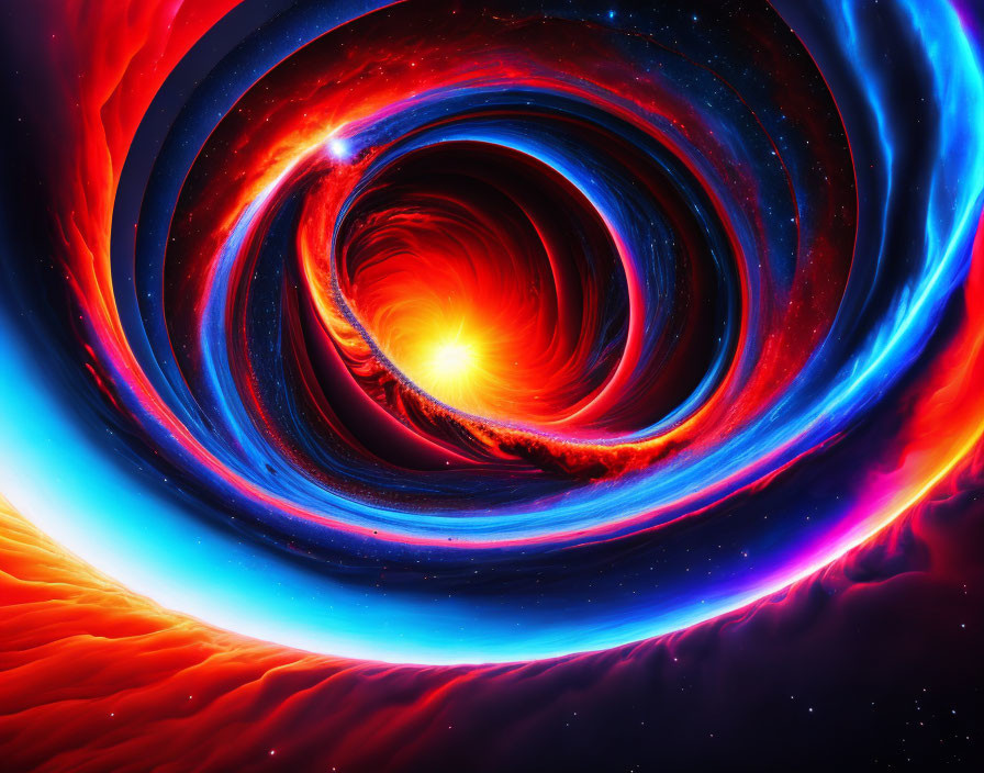 Colorful Digital Art: Black Hole with Blue and Red Accretion Disks