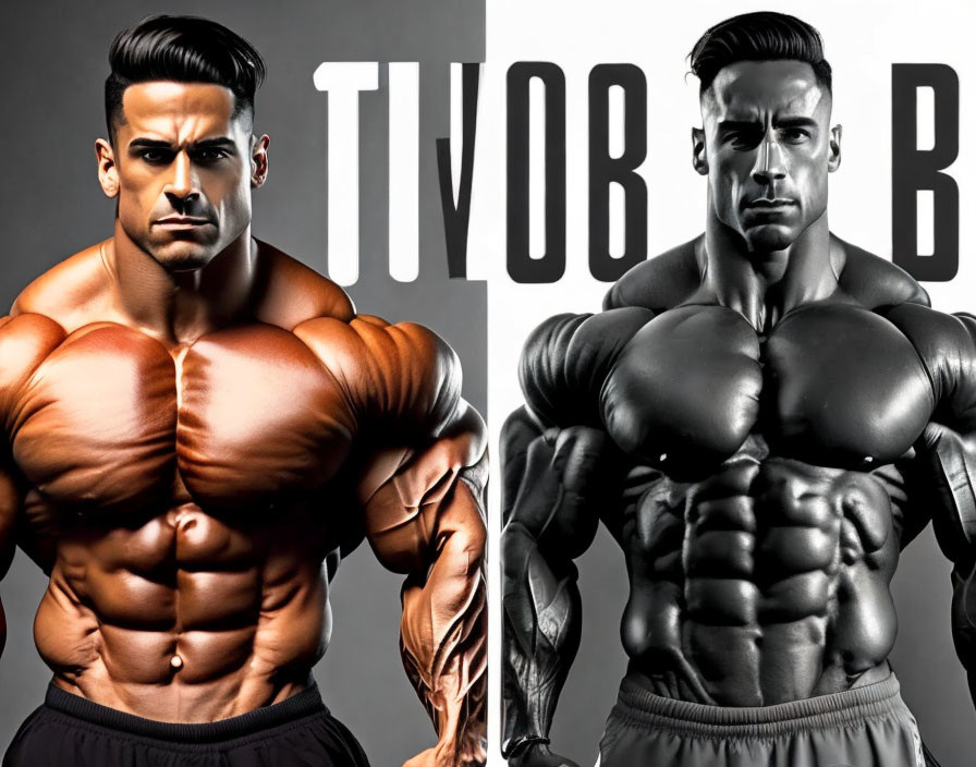 Muscular Men Posing: Black and White vs. Color Chest and Arm Muscles