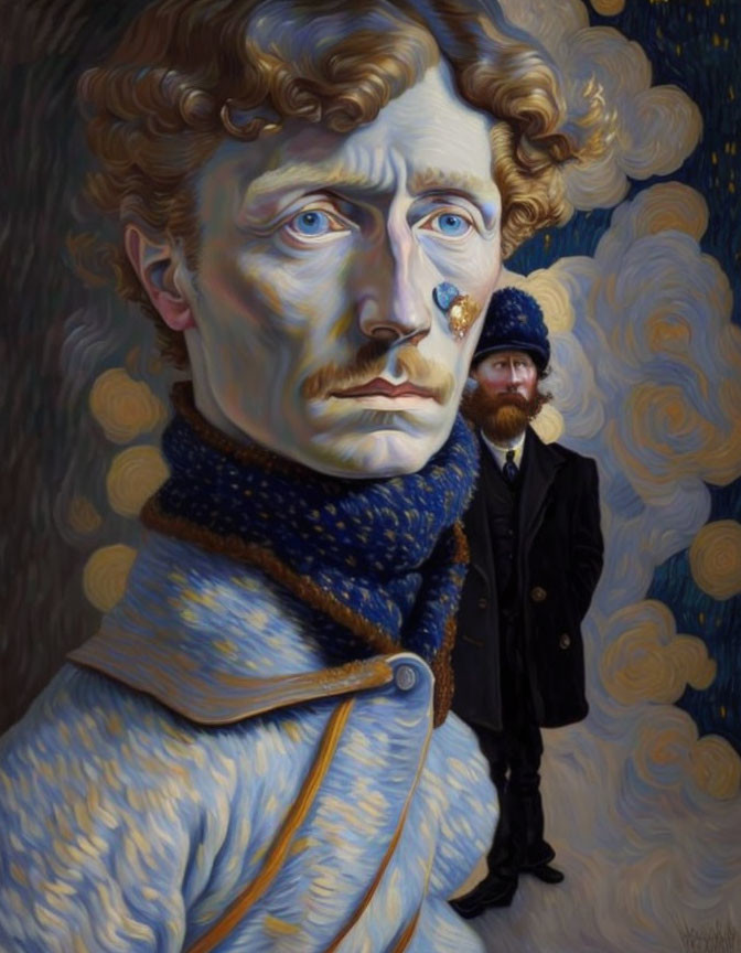 Digital art: Van Gogh's self-portrait with Starry Night background fusion