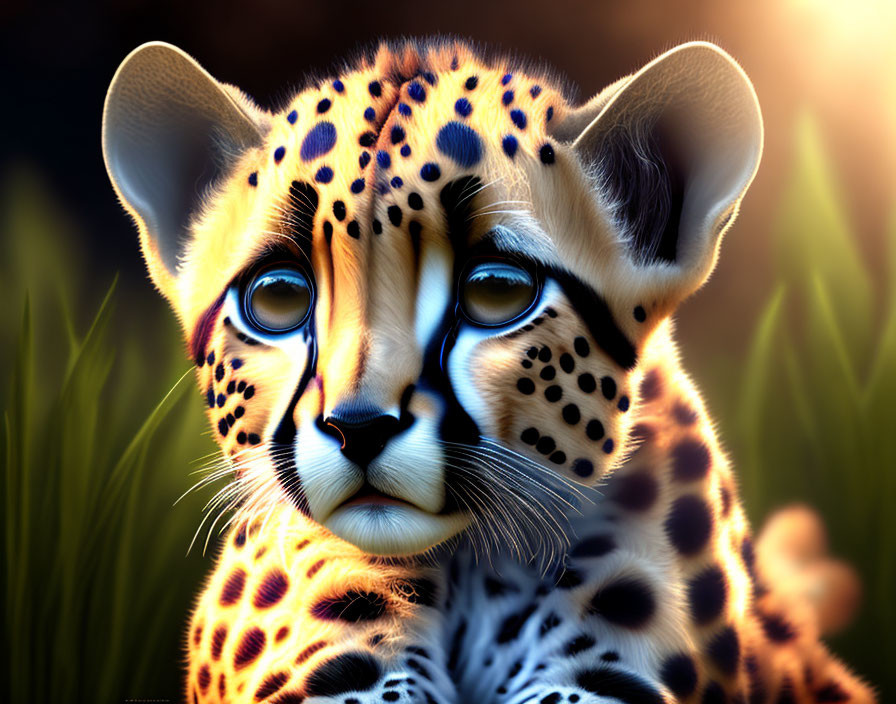 Detailed Young Leopard Illustration with Warm Grass Backdrop