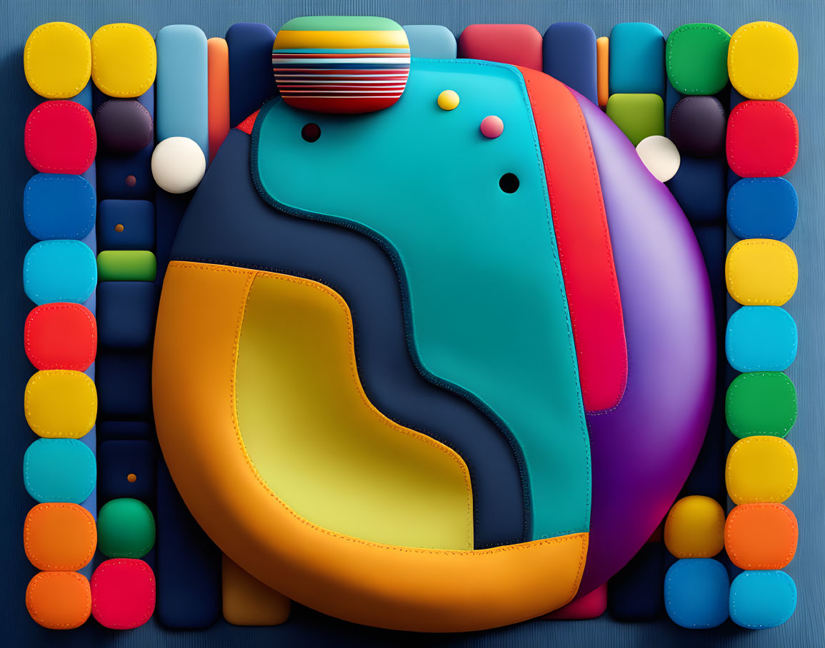 Vibrant 3D abstract art: layered wavy shapes, multicolored spheres, textured