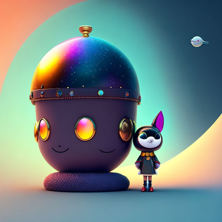 Cosmic-themed digital artwork with bunny character and spaceship