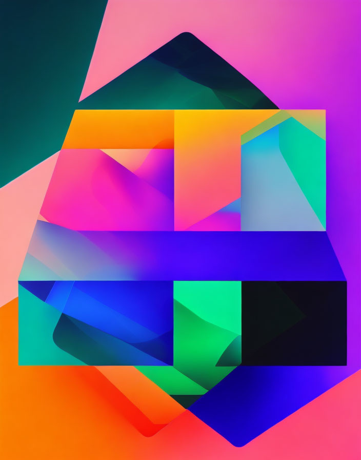 Vibrant Abstract Geometric Design in Orange, Pink, Blue & Green