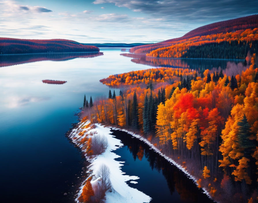 Tranquil autumn scene: vibrant foliage reflected in river