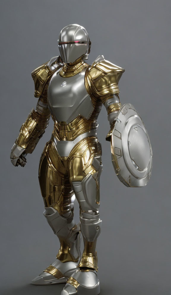 Silver and Gold Armored Figure with Full Helmet and Shield