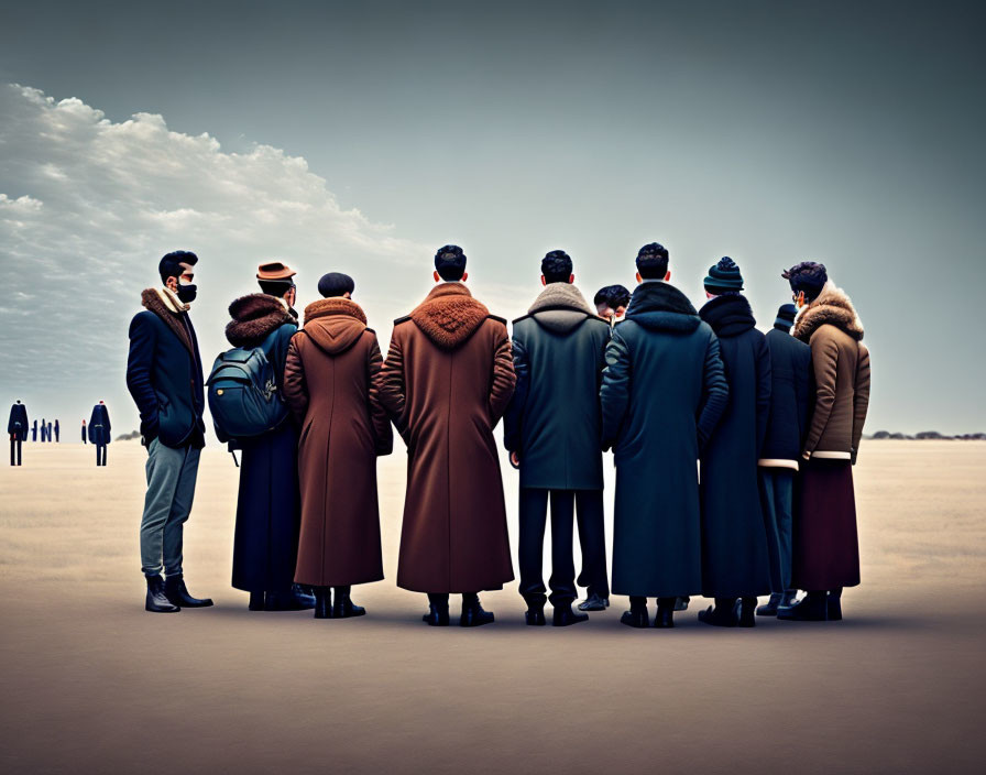 Stylishly Dressed Group in Desert Landscape