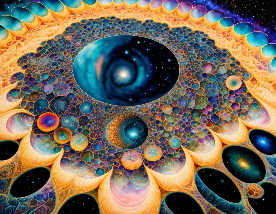 Colorful Fractal Artwork with Swirling Celestial Patterns