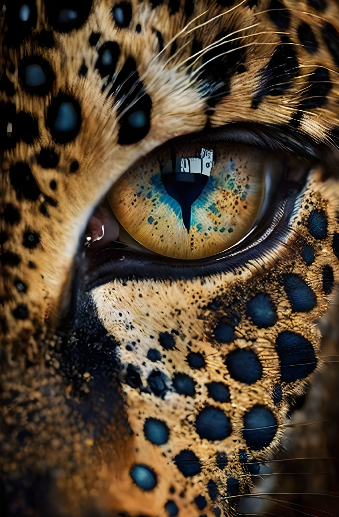 Detailed Leopard Eye with Textured Fur and Spotted Pattern