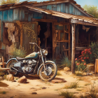 Vintage Motorcycle in Desert Shack Setting