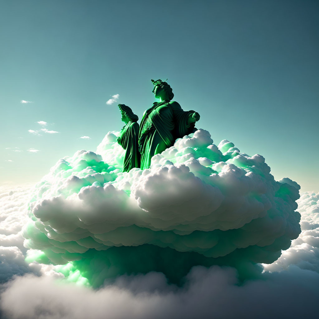 Surreal Statue of Liberty on Cloud in Blue Sky