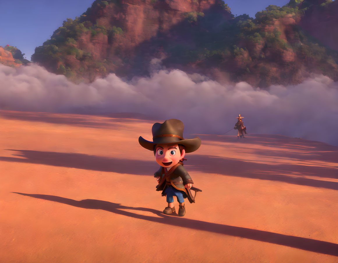 Cowboy-themed animated characters in desert landscape