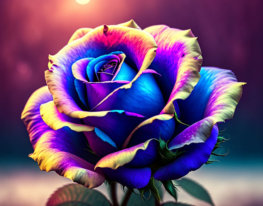 Colorful gradient rose against soft-focus background in pink and purple