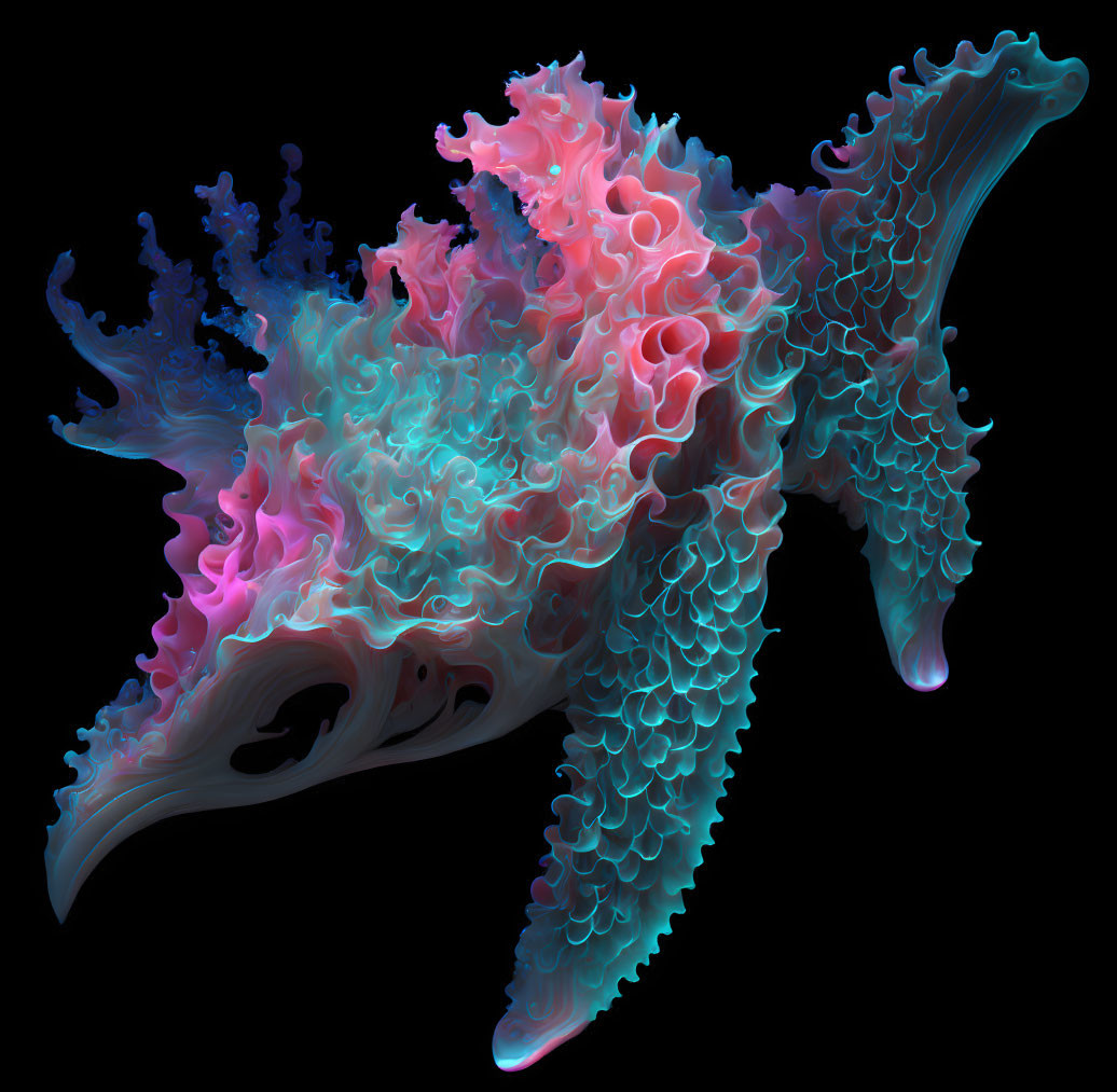 Colorful fractal design of sea creature in dark blue to pink gradient