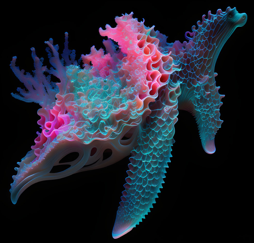 Vibrant abstract digital art: coral-like undersea creation in neon colors