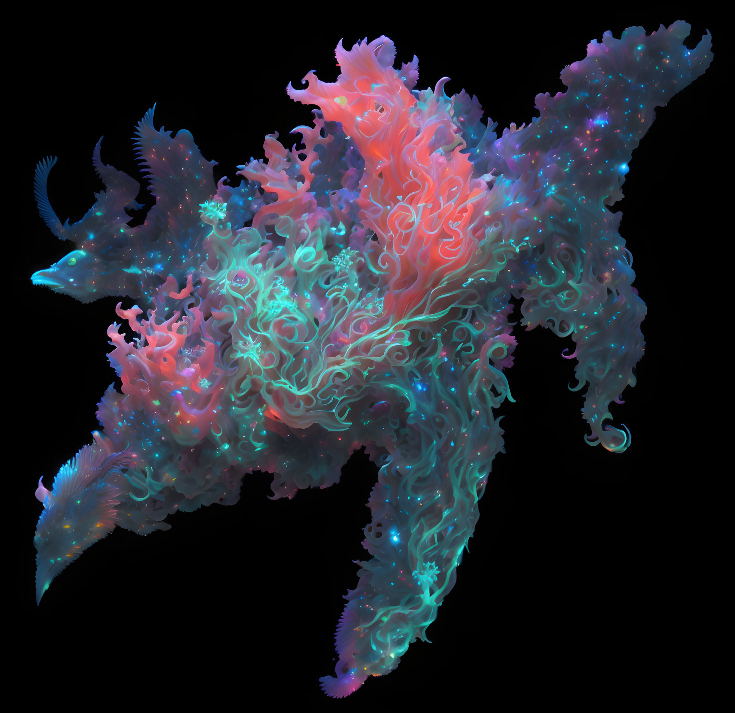 Colorful Abstract Fractal Design of Mystical Creature