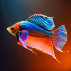 Colorful Betta Fish Swimming in Orange and Brown Background