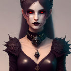 Gothic fantasy character with red eyes and spiked shoulder attire