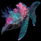 Colorful fractal design of sea creature in dark blue to pink gradient