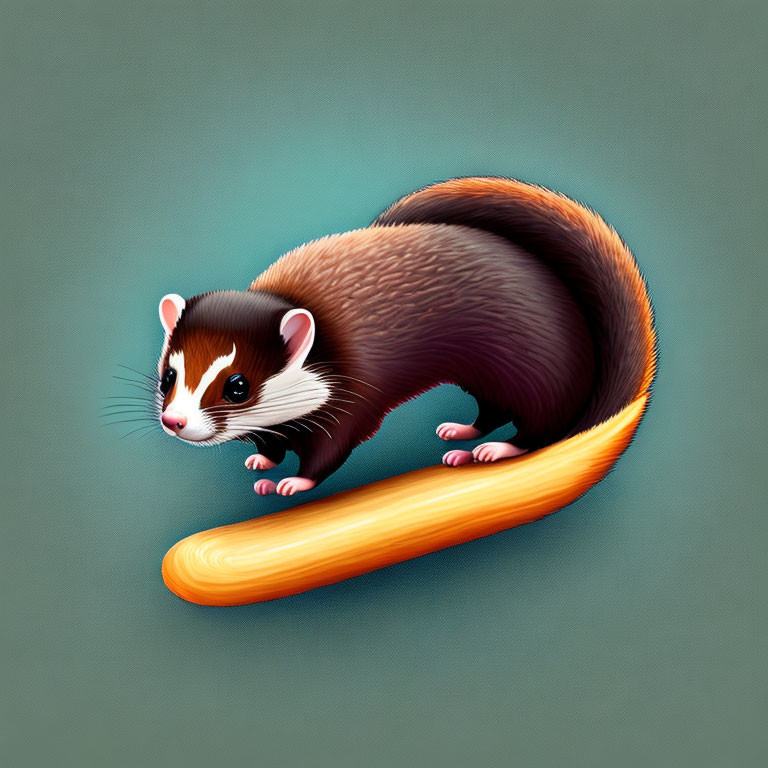 Stylized ferret with brown and white coat on large orange brushstroke