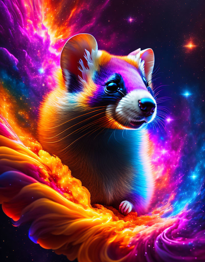 Colorful Ferret Digital Illustration in Cosmic Space Environment