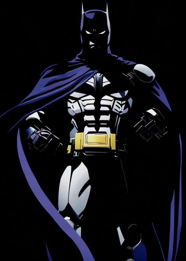 Dynamic Batman Illustration in Black, Blue, and White