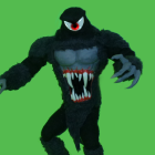 Dark-Furred Creature with Glowing Eyes on Green Background