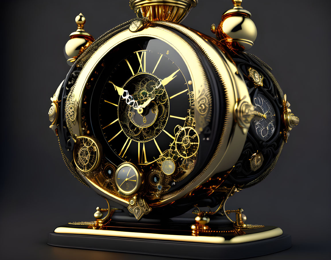 Intricate Golden Spherical Clock on Dark Background