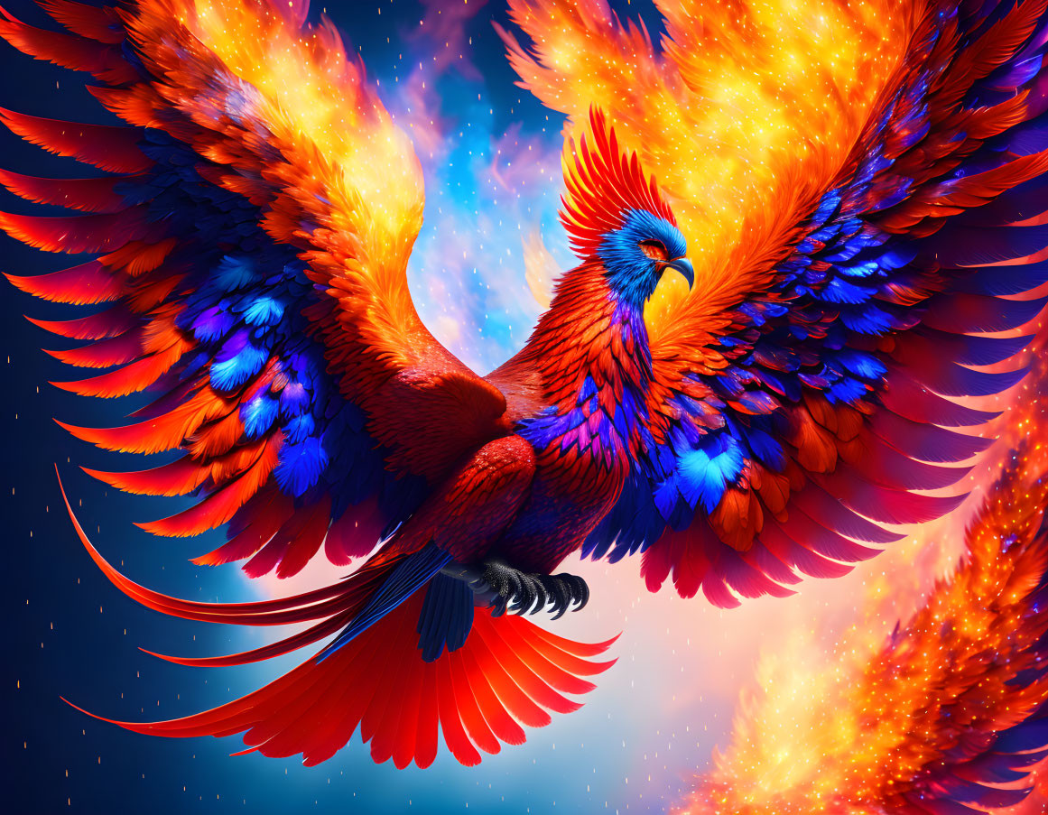 Colorful Phoenix Artwork with Cosmic Background