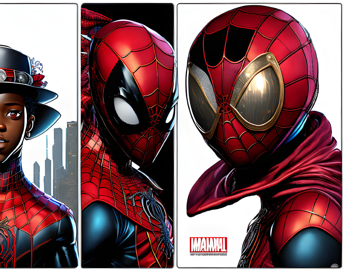 Split Panel Comic Book Art: Miles Morales & Spider-Man in Detailed Suits