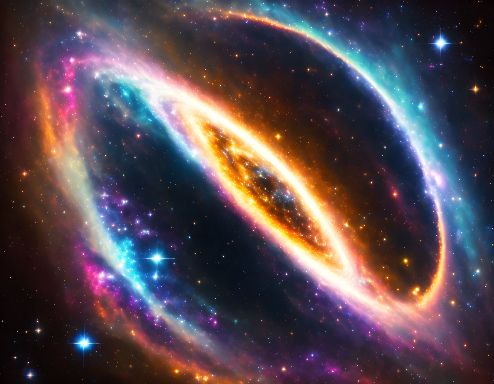 Colorful Galaxy with Swirling Orange, Pink, and Blue Hues