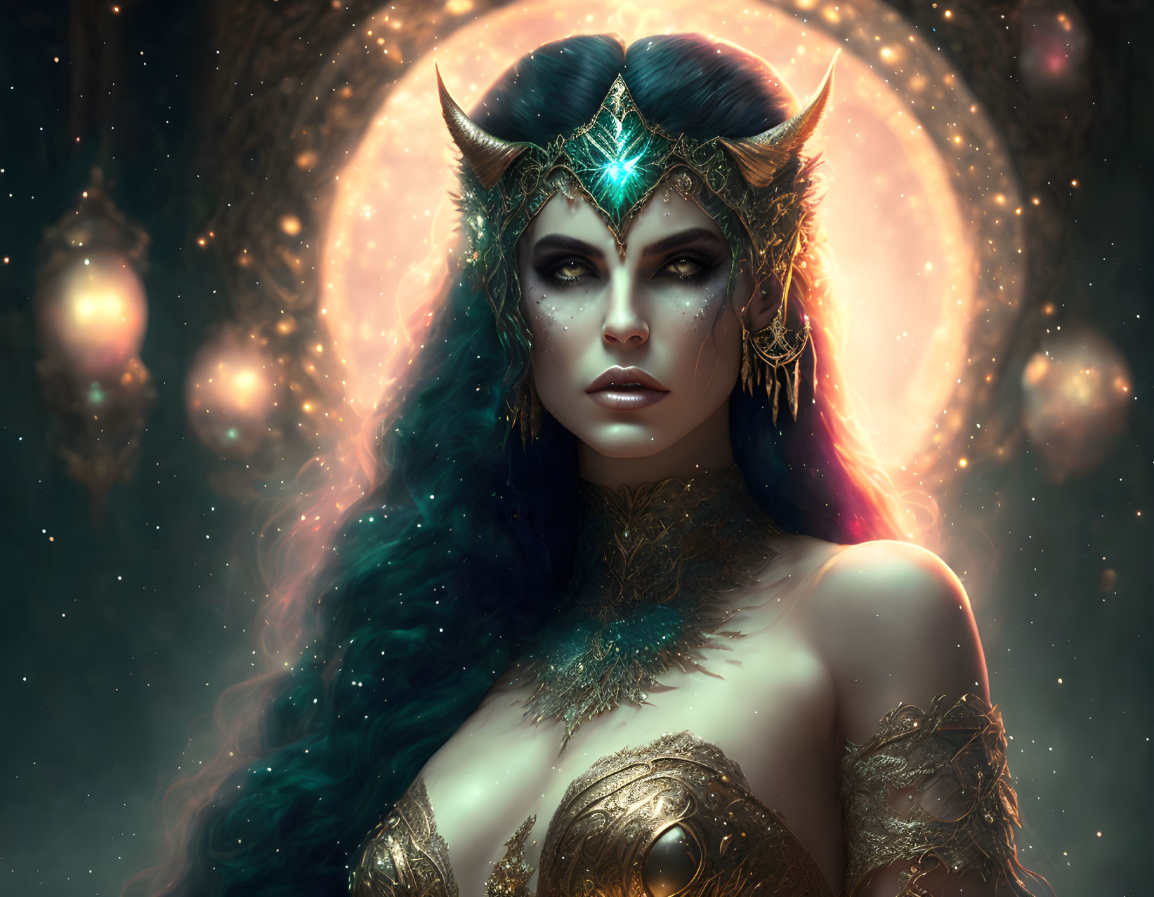 Fantasy Art: Woman with Blue Skin and Horned Headdress