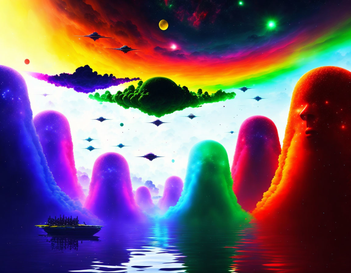 Colorful Cosmic Seascape with Nebulas & Celestial Bodies