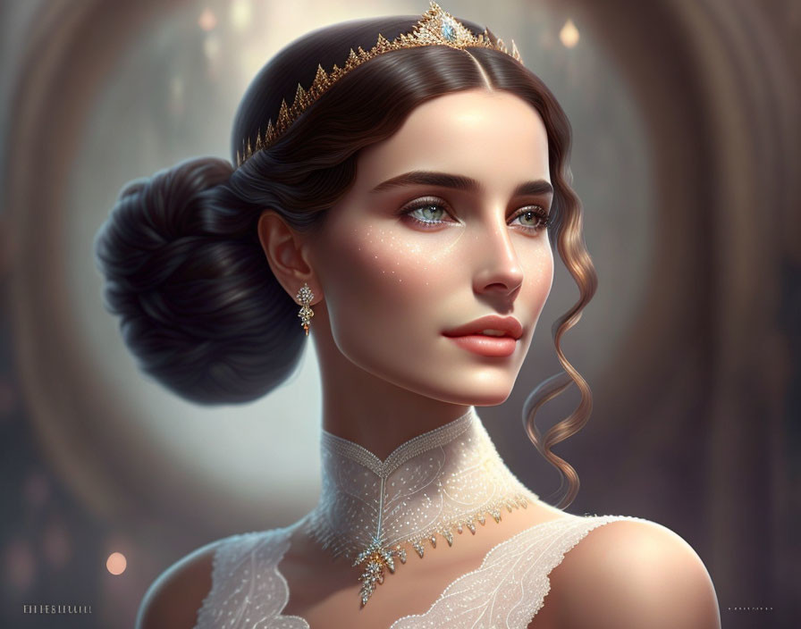 Regal woman digital portrait with ornate gown